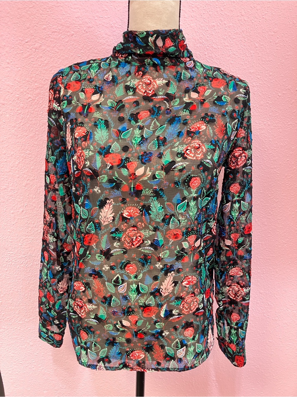 Essentiel Antwerp Black Floral Neck Tie Long Sleeve Blouse size EU 34/US 2